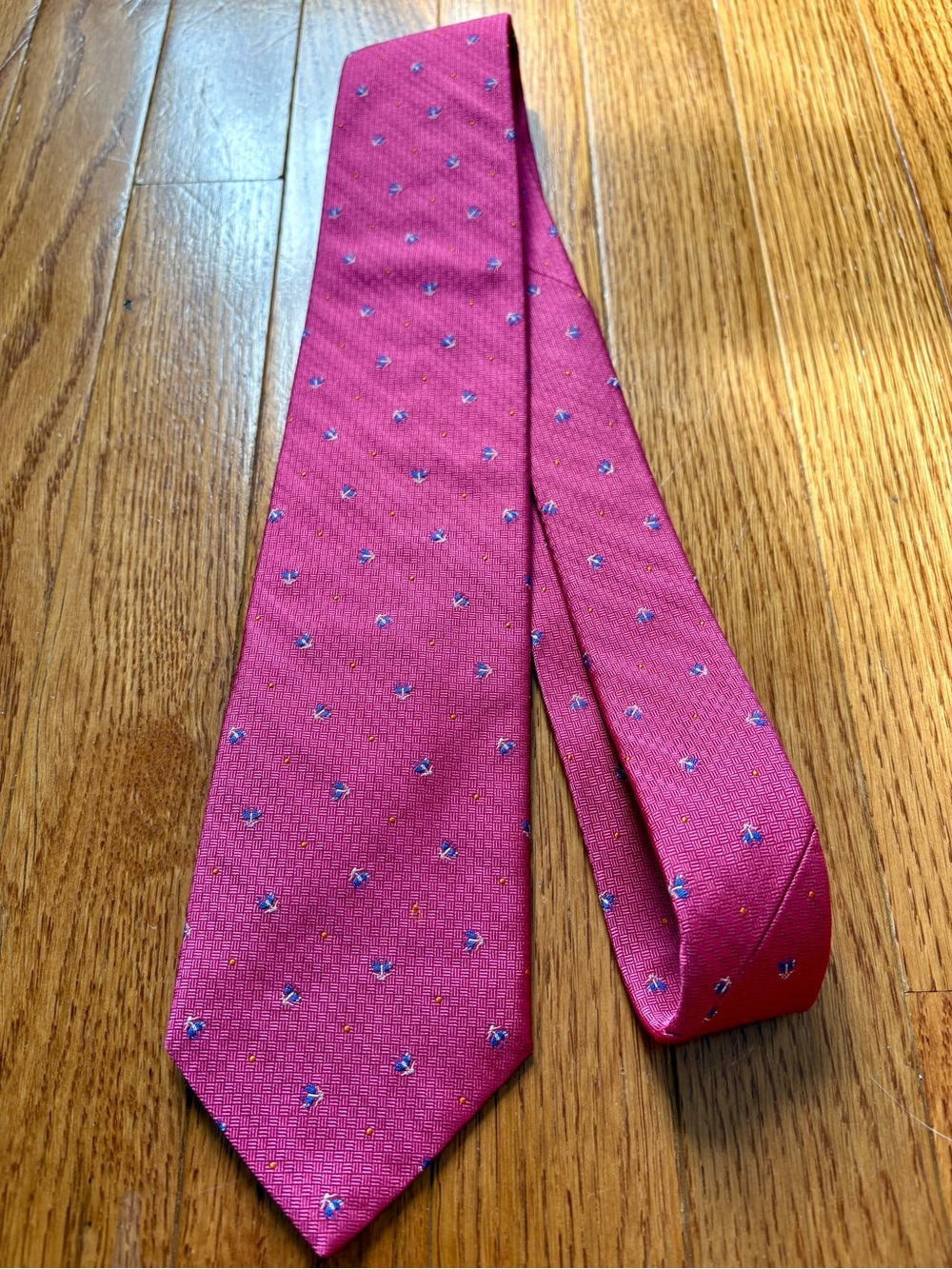 Brooks Brothers Men’s Pink Tie Blue Golden Fleece Logo and Micro Gold Dots
